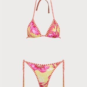 Floral Bikini Set with Pink and Yellow Design